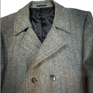 Chesterfield Double Breasted Winter Overcoat Men 48R Tweed Wool Herringbone Grey